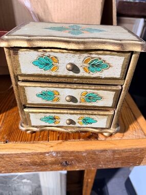 Hand-Painted Mini Jewelry Chest in Turquoise and Gold